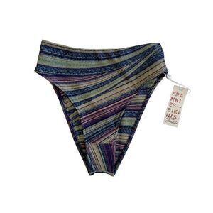 Frankies Bikinis‎ Jenna Shimmy Metallic Stripes Swim Bikini Bottoms Womens XS